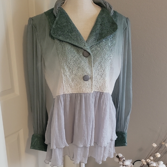 ZBA Tops - Elegant Green and Grayish Teal Lace Women's Jacket